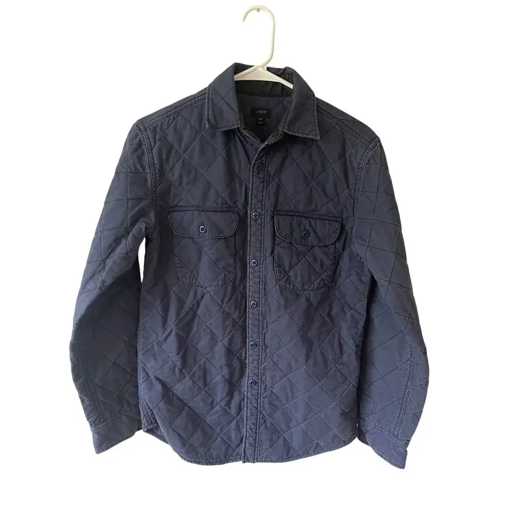 J. Crew men's quilted shirt double breast pocket navy blue size XS
